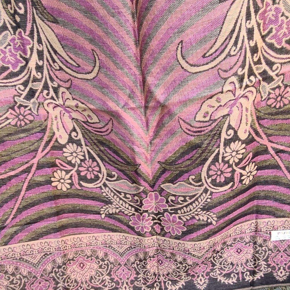 New Pashmina Brown Gold Mauve Floral Pashmina New - Picture 11 of 12
